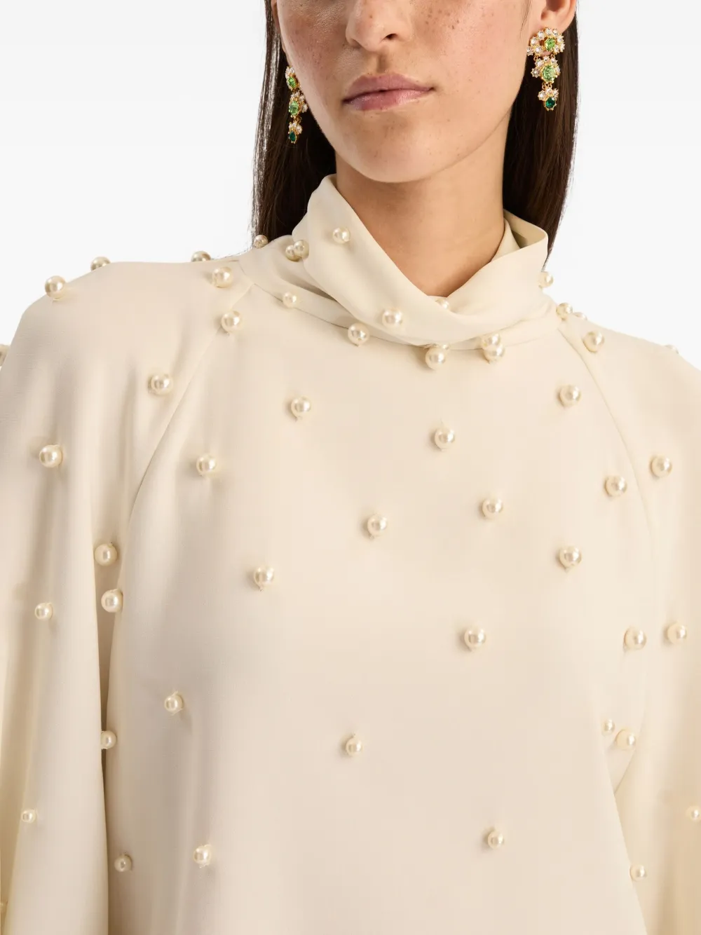 Oscar De La Renta Pearl Cluster Blouse In Neutral