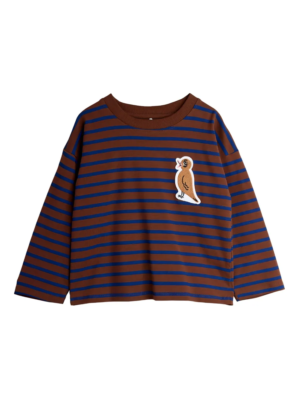 Mini Rodini bird-patch striped T-shirt | Brown | Image 1