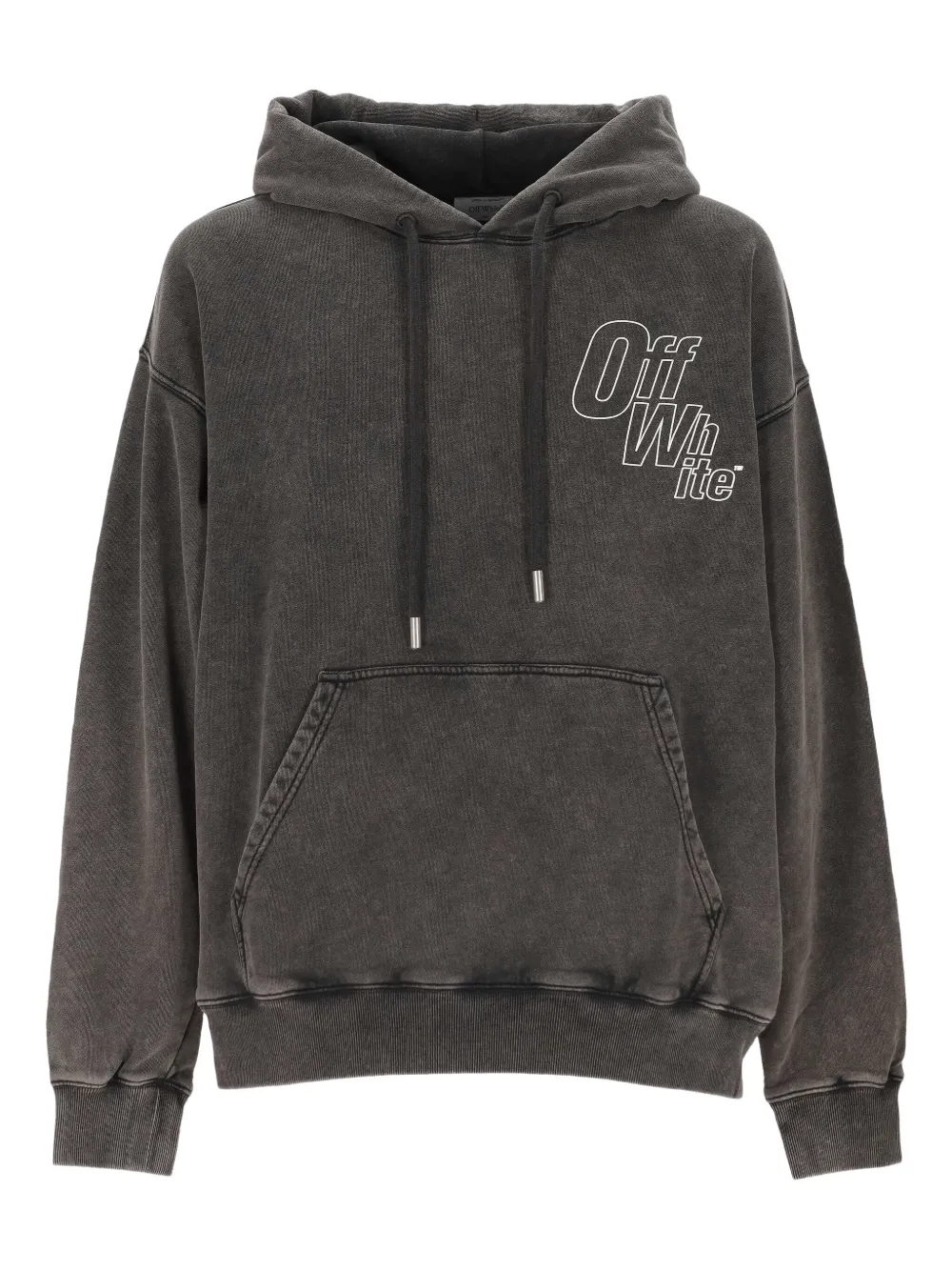 Off-white Logo Printed Drawstring Hoodie In Gray