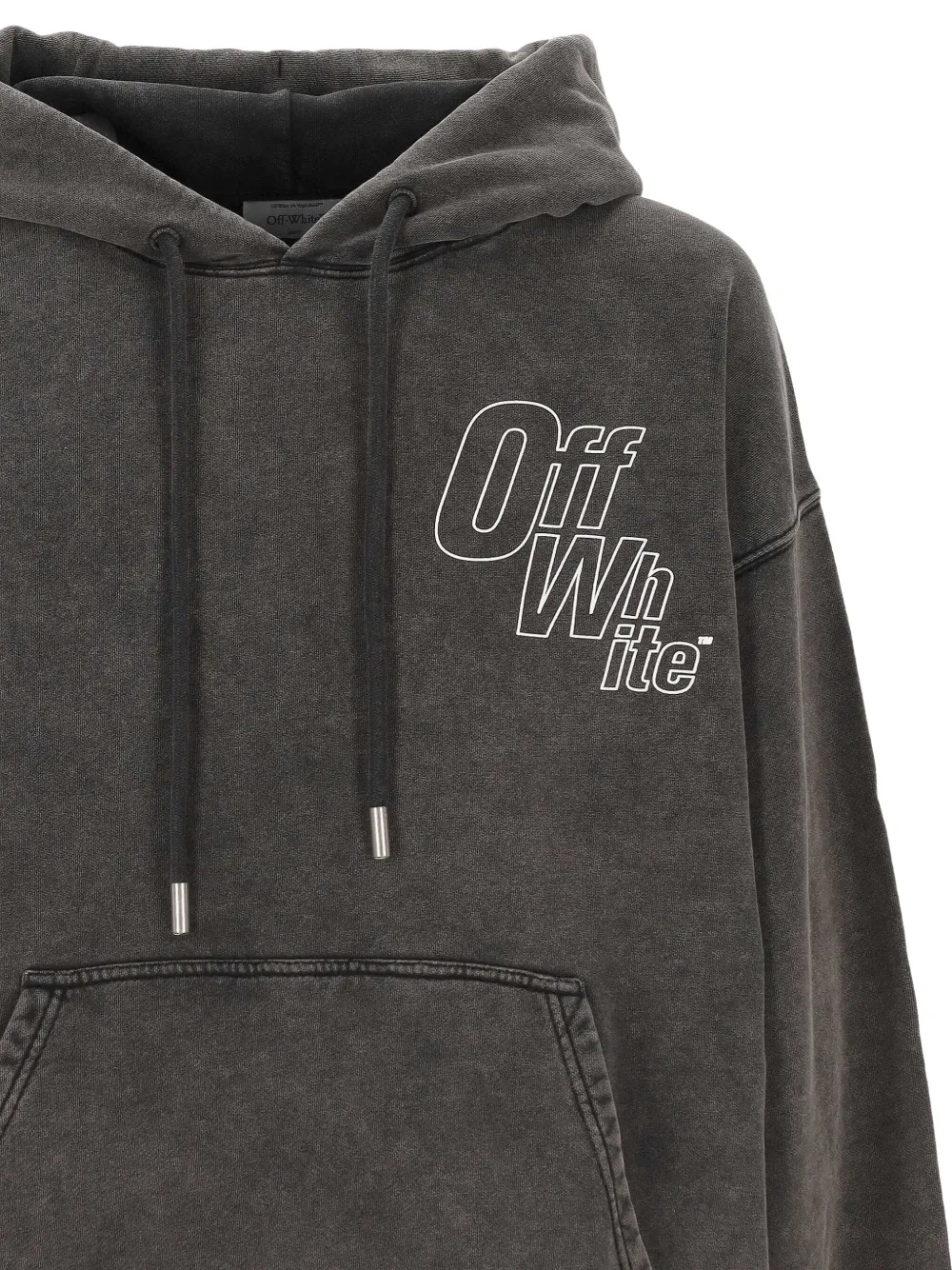 Off-white Logo Printed Drawstring Hoodie In Gray