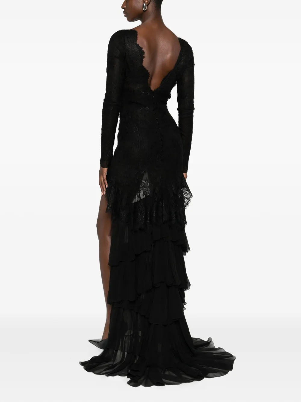 Saint Laurent Jurk met kant en ruches - Zwart