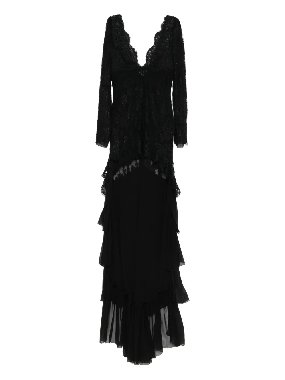 Saint Laurent Spitzenkleid mit Rüschen - Schwarz