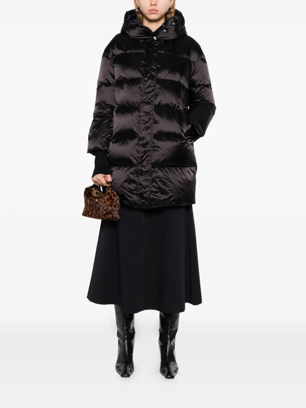 Patrizia Pepe Hooded Puffer Jacket In Brown