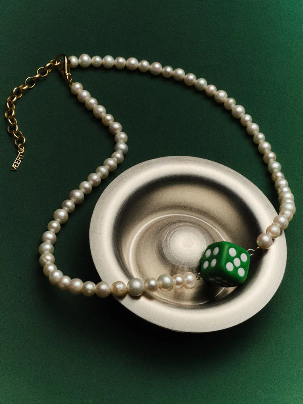 18k Yellow Gold Pearl Dice Necklace