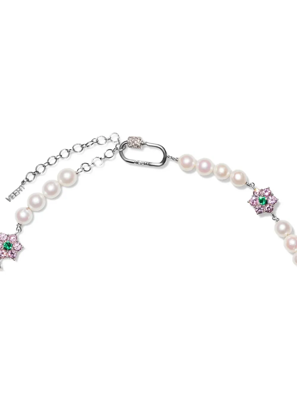VEERT 18K white gold Pink & Green Flower Stone freshwater pearl necklace | Men | Image 2