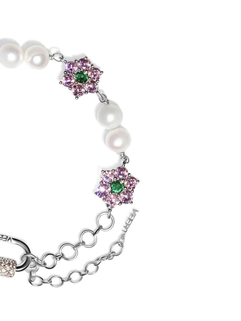 VEERT 18K white gold Macro Pink & Green Flower stone freshwater pearl bracelet | Men | Image 2
