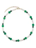 VEERT 18K yellow gold freshwater pearl, green onyx and malachite necklace - Silver