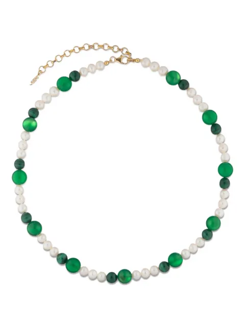VEERT collar en oro amarillo de 18kt con perla de agua dulce, ónix verde y malaquita