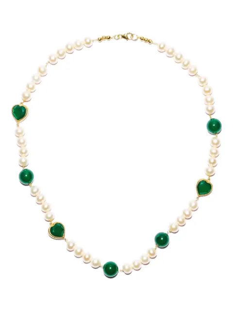 VEERT 18K yellow gold onyx and freshwater pearl necklace