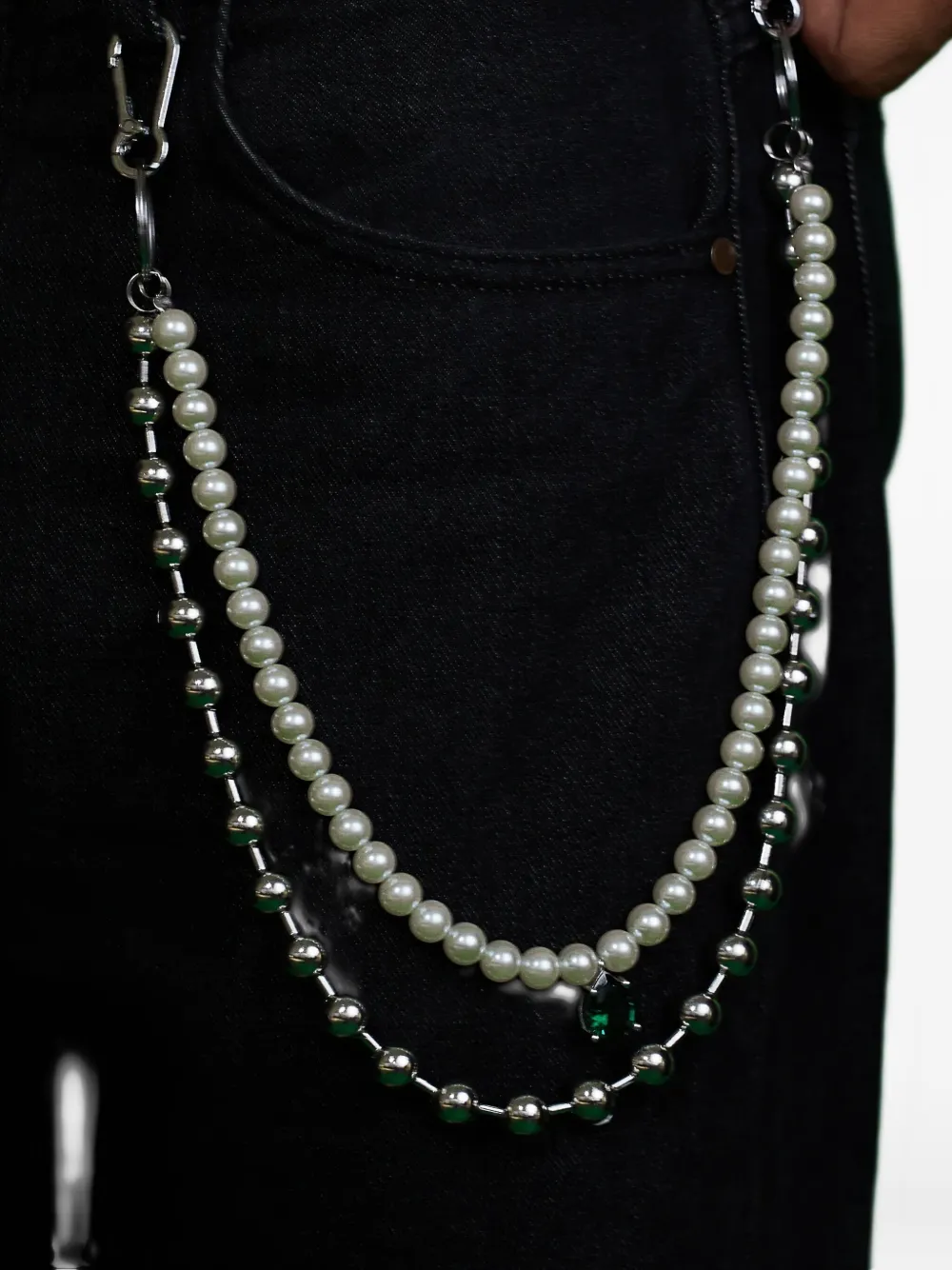 Veert Pearl-embellished Key Chain In Metallic