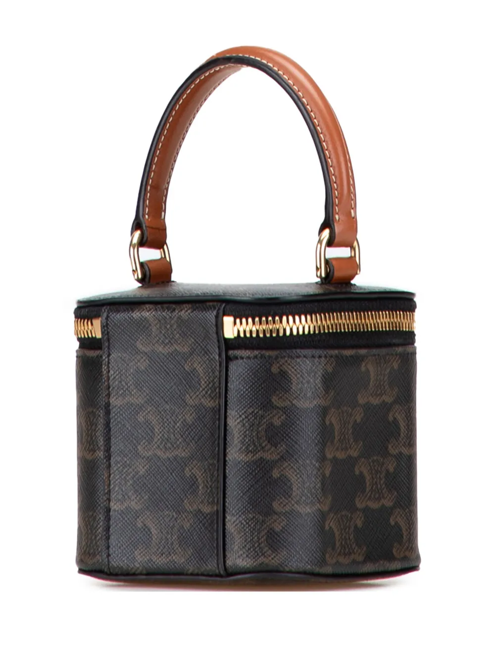 Pre-owned Celine 2024 Mini Triomphe Coated Canvas Vanity Case Satchel In Brown