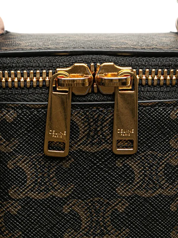CELINE ケース ブラック/ブラウン Celine Triomphe Canvas Calfskin Small Top Handle Toiletry Case Tan
