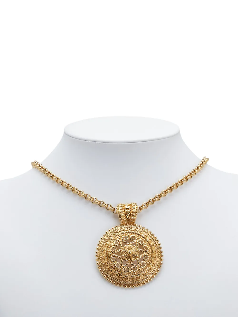 Pre-owned Dior 20th Century Gold Plated Filigree Pendant Necklace Costume Necklace