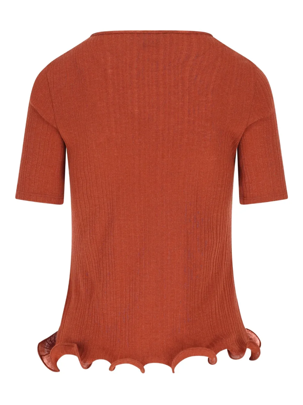 Fendi Logo Embroidered Ruffled-hem Ribbed Top In Brown