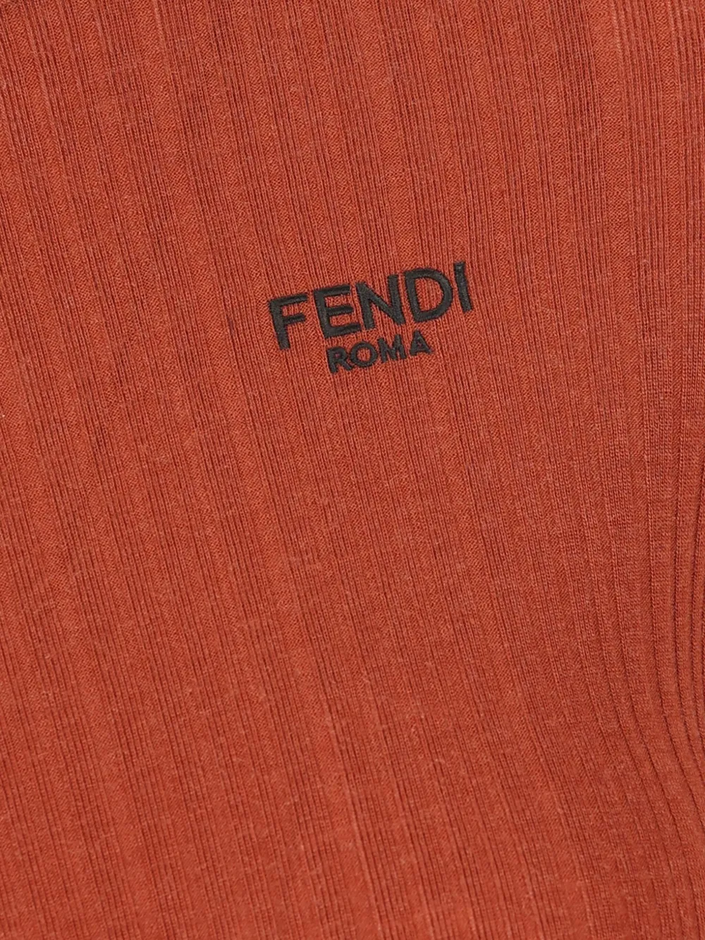 Fendi Logo Embroidered Ruffled-hem Ribbed Top In Brown