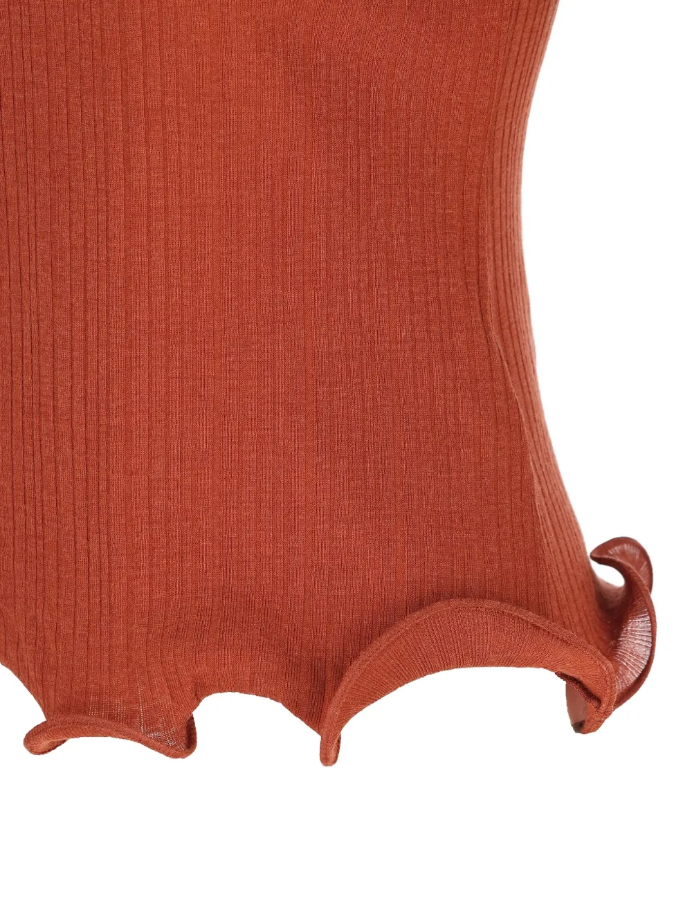 Fendi Logo Embroidered Ruffled-hem Ribbed Top In Brown
