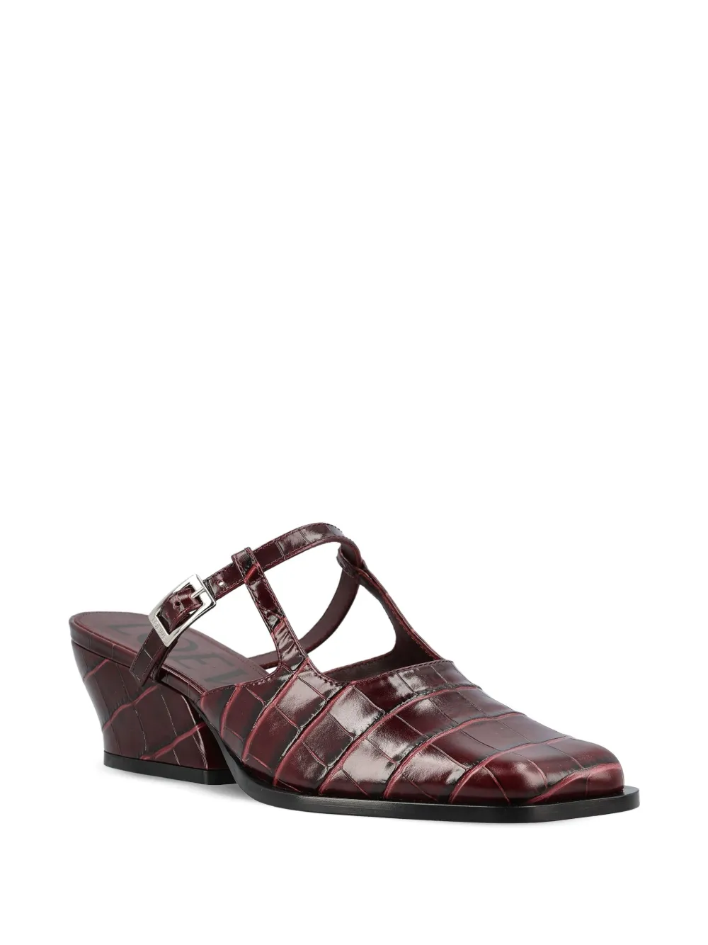 Loewe Onda Croc-effect Leather Mules In Burgundy