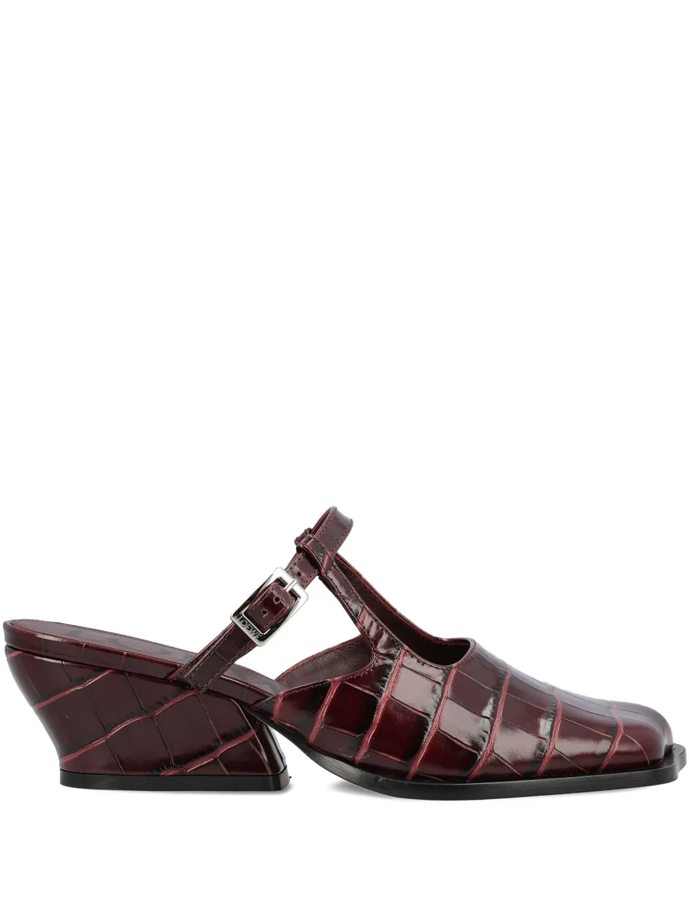 Loewe Onda Croc-effect Leather Mules In Burgundy