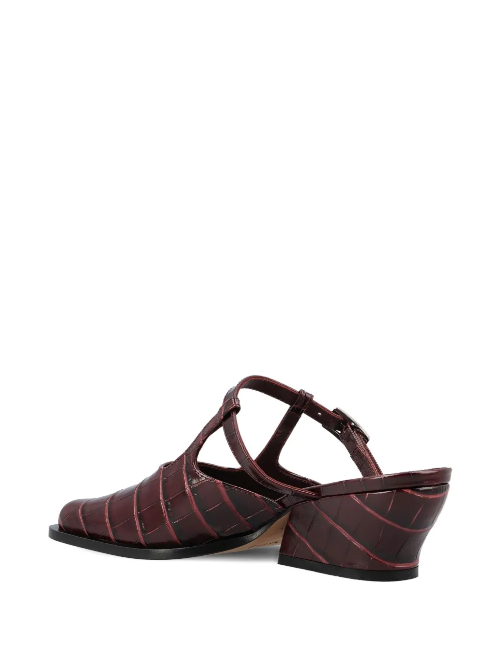Loewe Onda Croc-effect Leather Mules In Burgundy