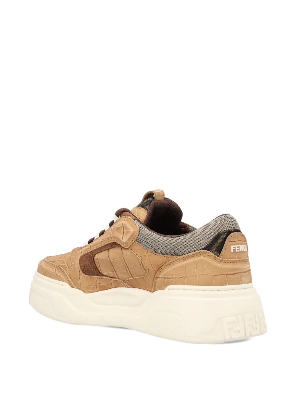 Fendi Crocodile-print Leather Force Sneakers Shoes In Brown