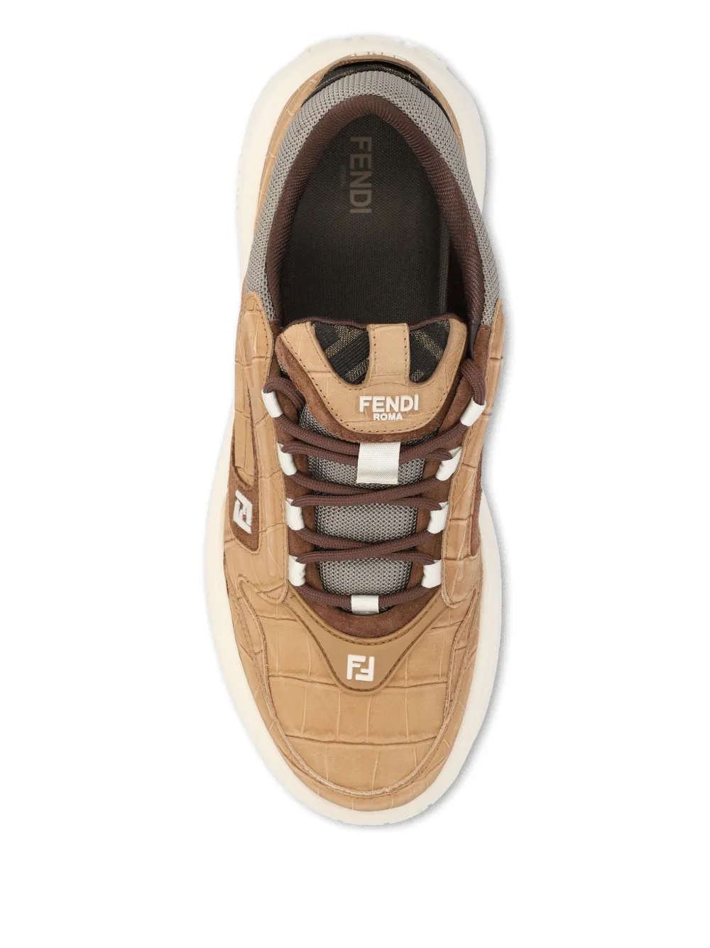 Fendi Crocodile-print Leather Force Sneakers Shoes In Brown