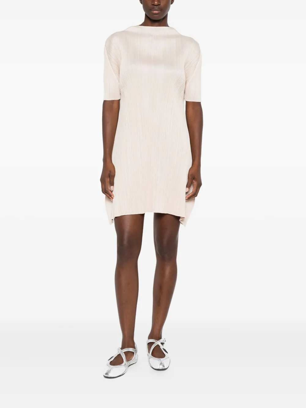 Pleats Please Issey Miyake mock-neck pleated dress - Beige