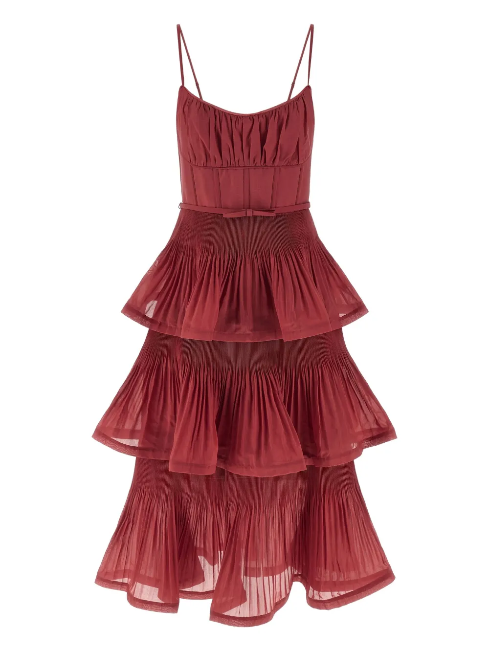 Zimmermann Pleated Tiered Midi Dress In Red