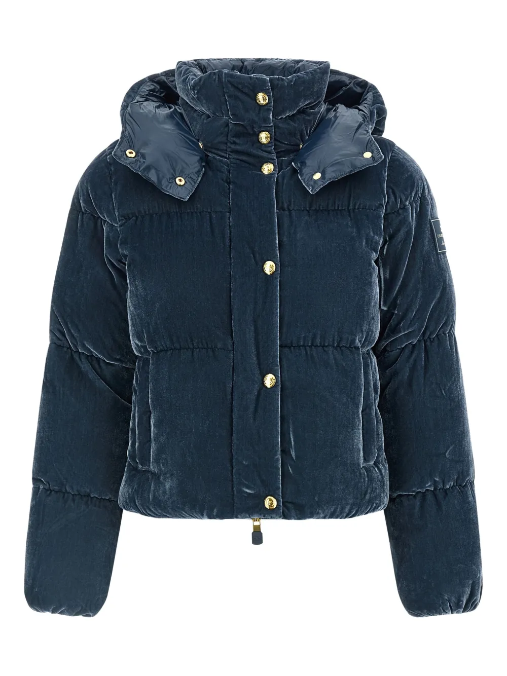 Elisabetta Franchi Velvet Down Jacket Puffer Jackets Blue In Blue