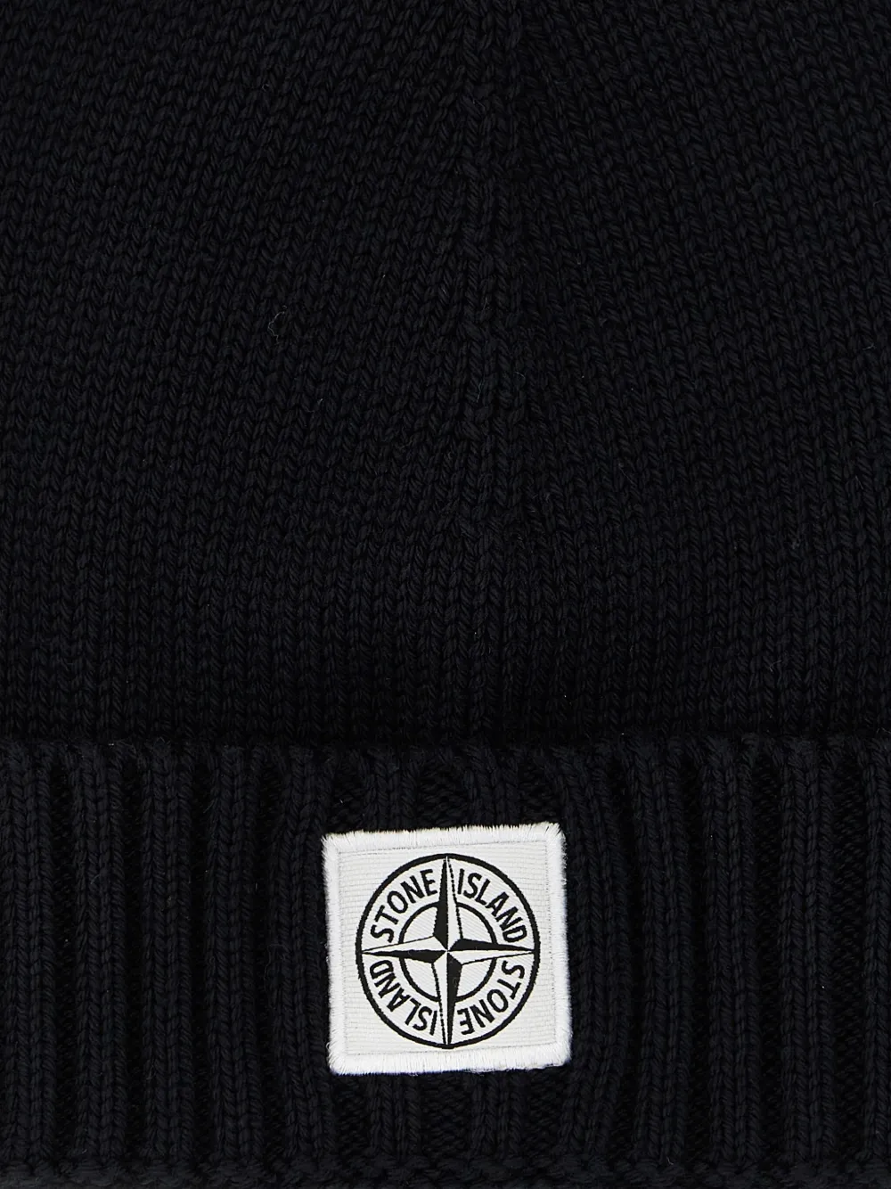 Stone Island Junior Geribbelde muts met logopatch Zwart