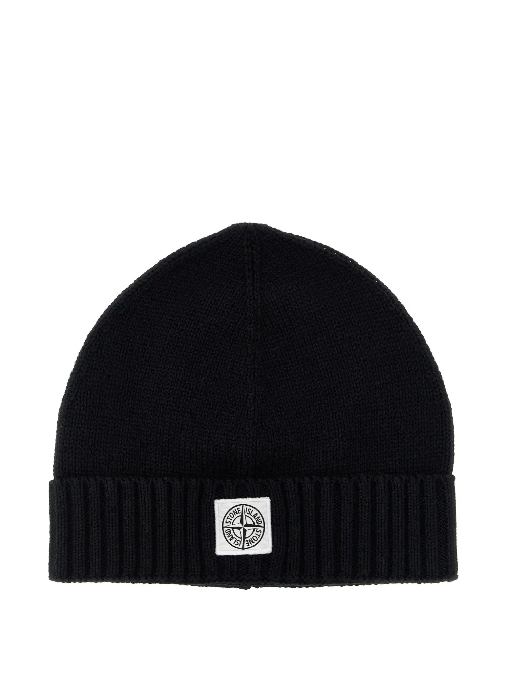 Stone Island Junior ribbed logo-patch beanie hat | Black | Image 1