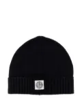 Stone Island Junior ribbed logo-patch beanie hat - Black