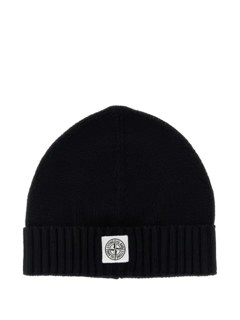 Stone Island Junior gorro tejido de canalé con parche del logo
