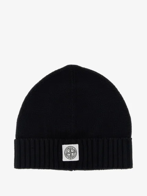 Stone Island Junior ribbed logo-patch beanie hat