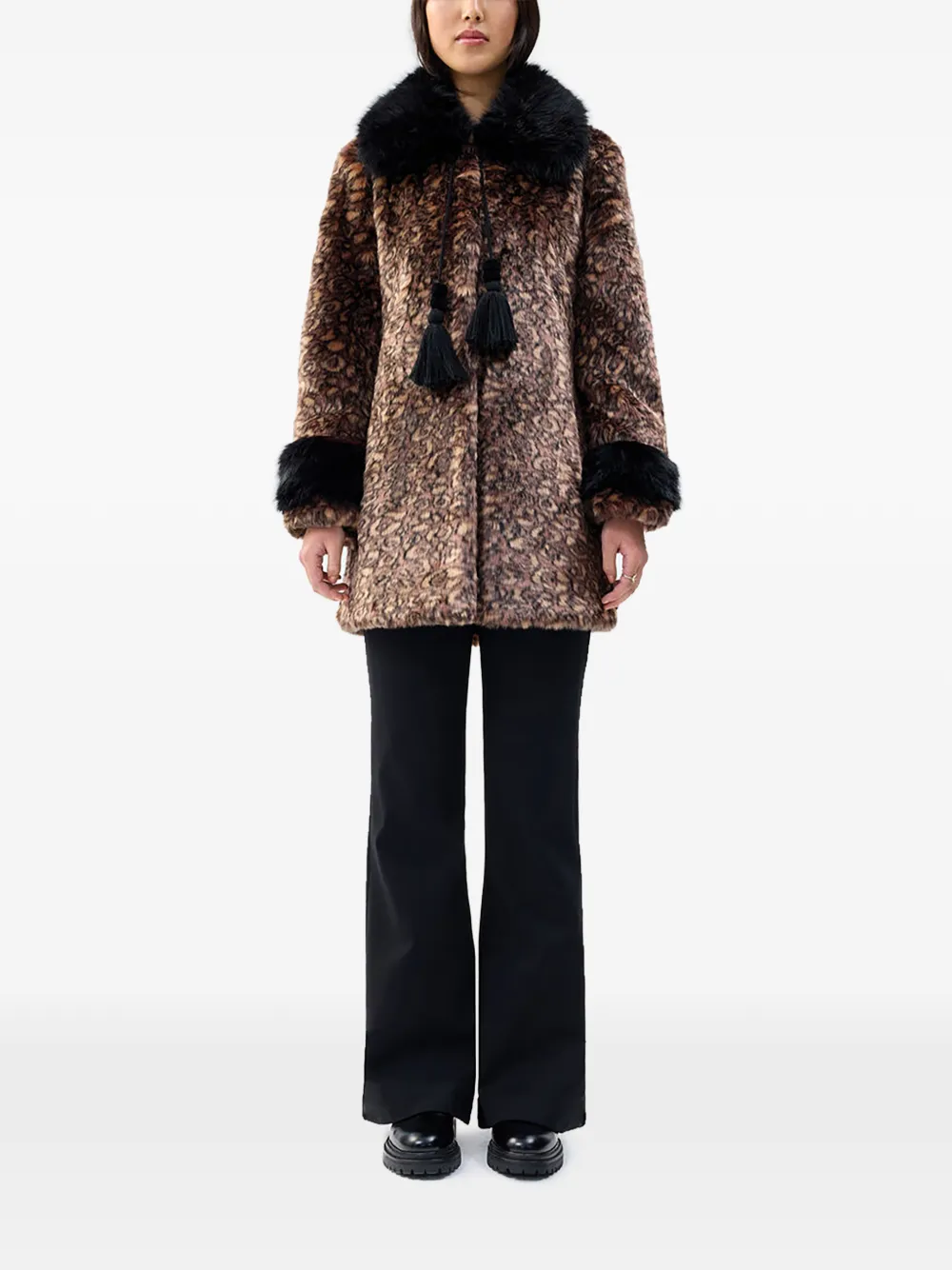  Unreal Fur Planet Earth Tassel Coat - Brown 