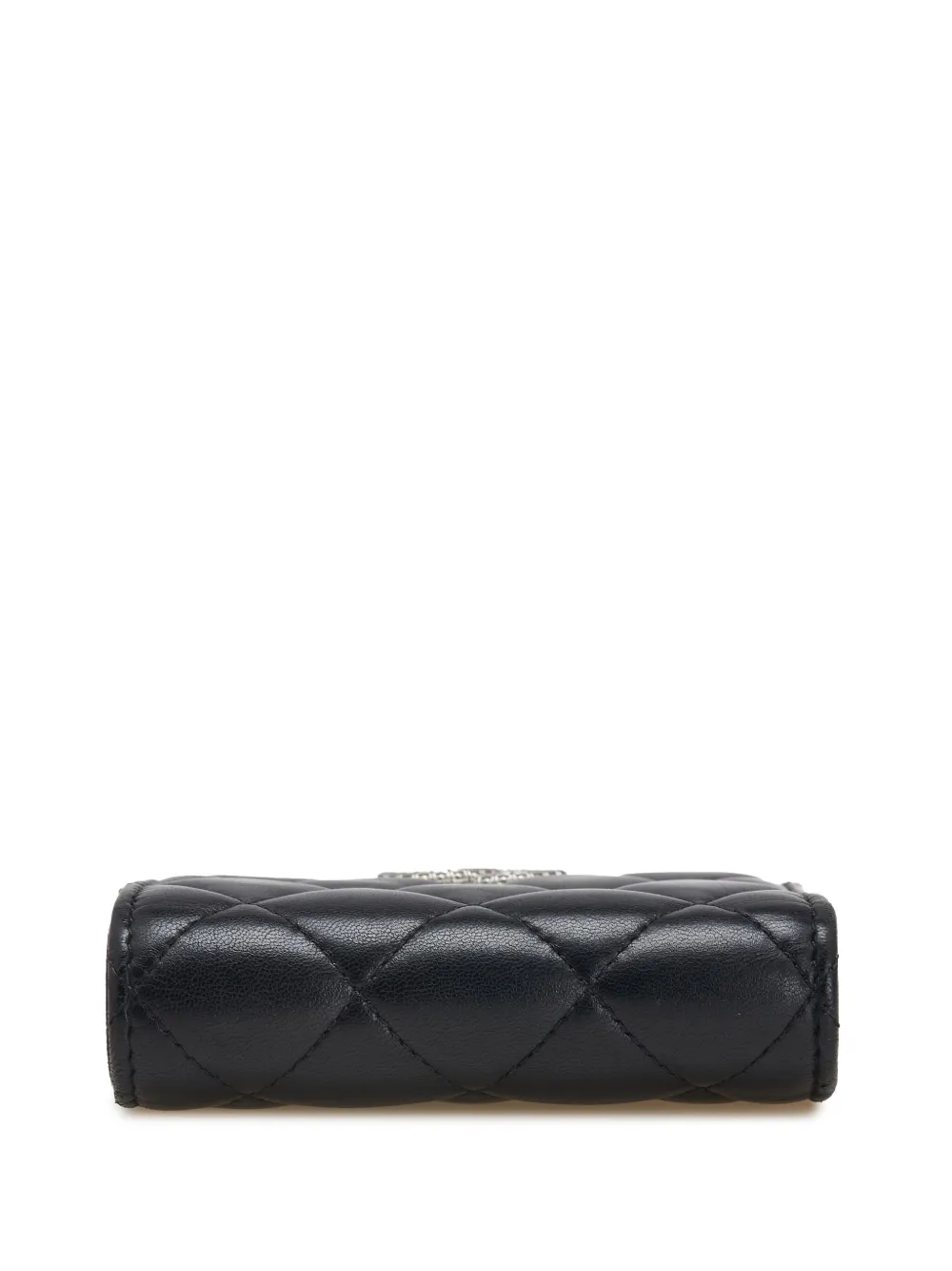 Pre-owned Chanel 2021-2025 Cc Quilted Lambskin Compact Bifold Wallet Small Wallets In Black
