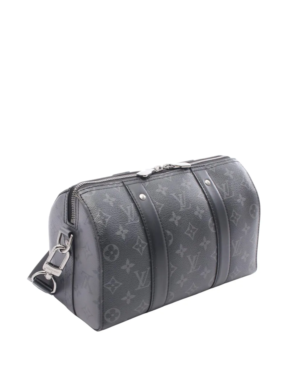 Pre-owned Louis Vuitton 2021-2025 Monogram Eclipse City Keepall Crossbody Bag In Black