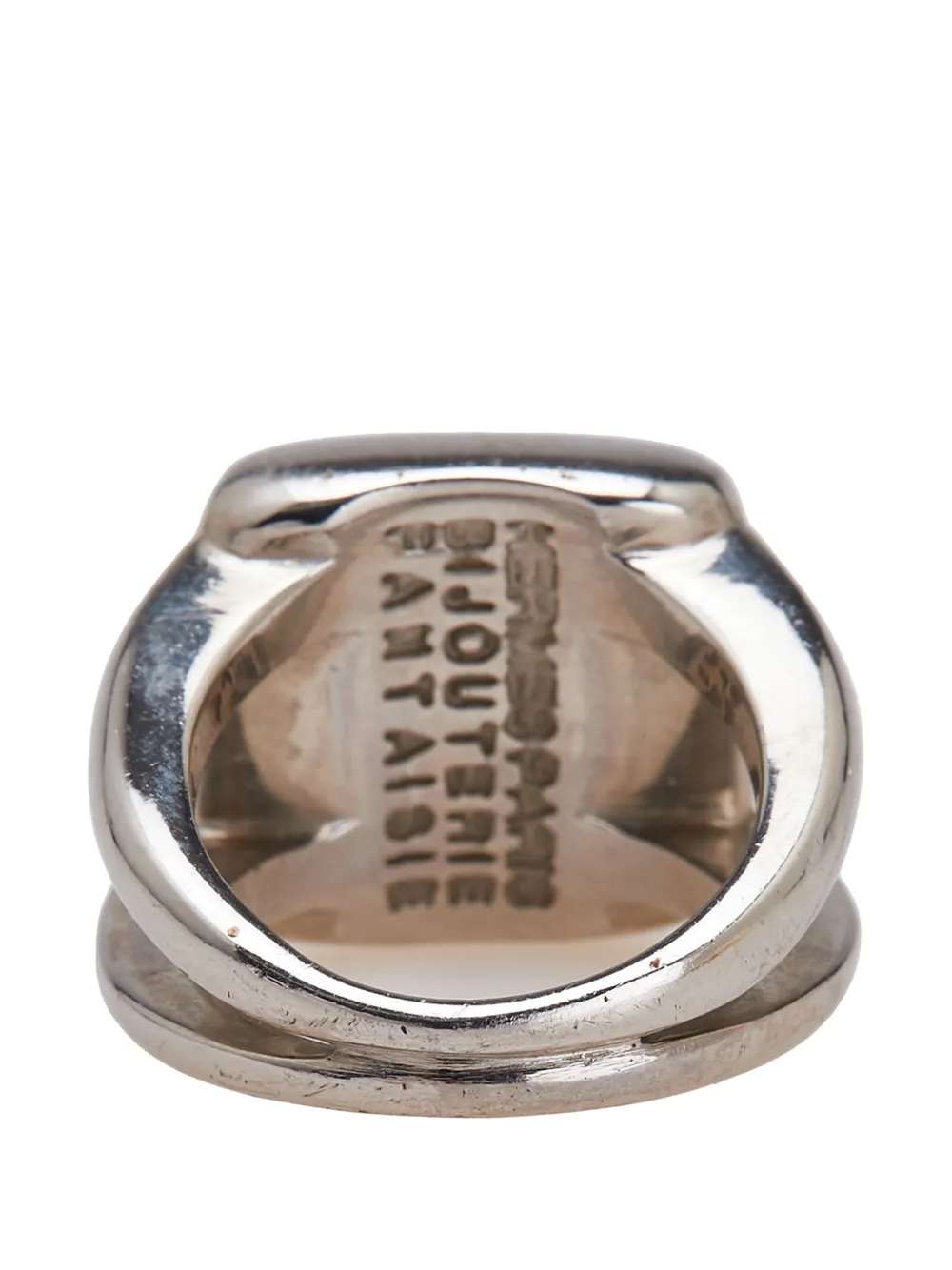 Pre-owned Hermes 2000-2010 Silver Plated Bijouterie Fantaisie Corozo Ring Costume Ring