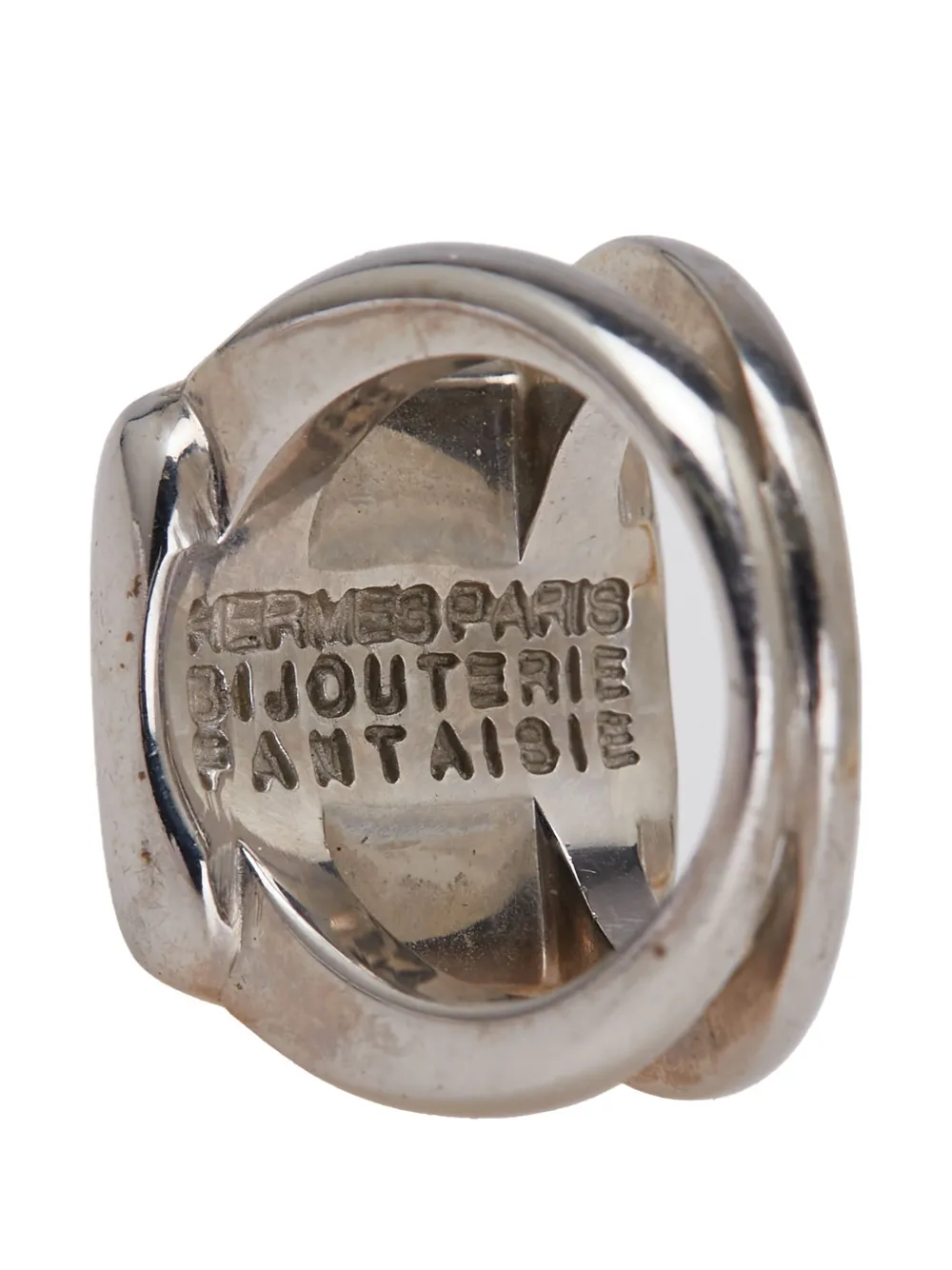 Pre-owned Hermes 2000-2010 Silver Plated Bijouterie Fantaisie Corozo Ring Costume Ring