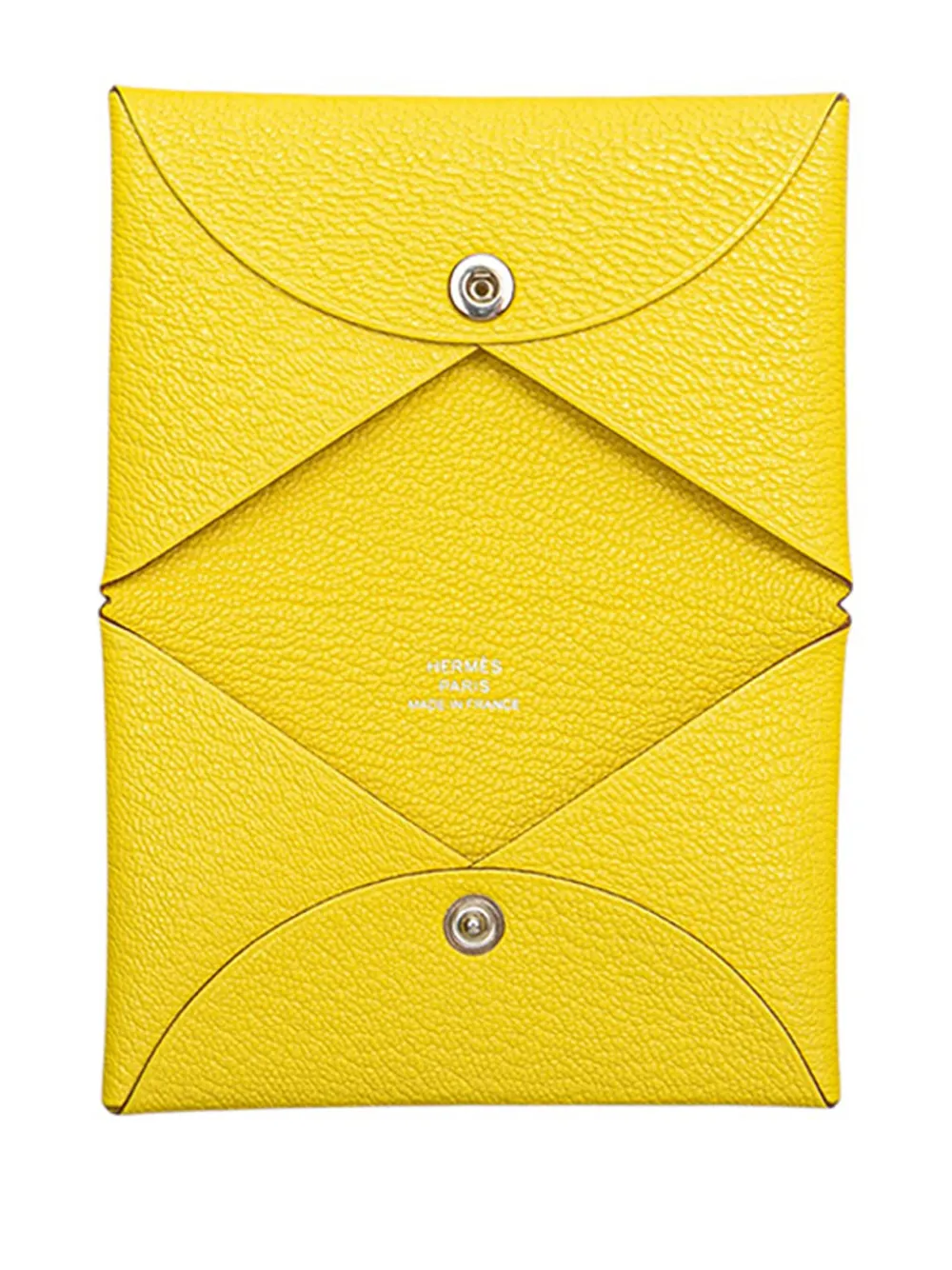 Pre-owned Hermes 2022 Chevre Mysore Calvi Card Holder Coin Pouch In Yellow
