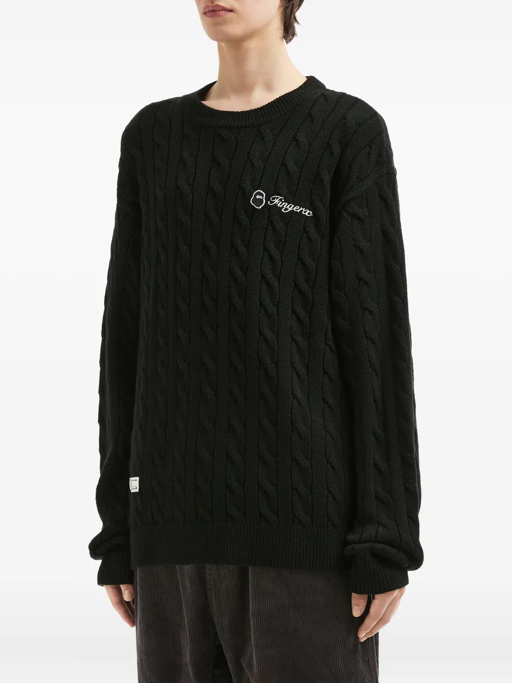 Fingercroxx Cable-knit Embroidered Sweater In Black