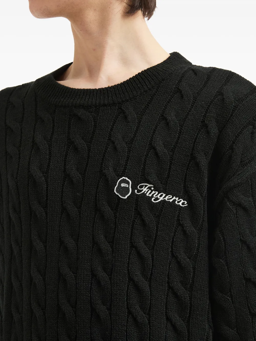 Fingercroxx Cable-knit Embroidered Sweater In Black