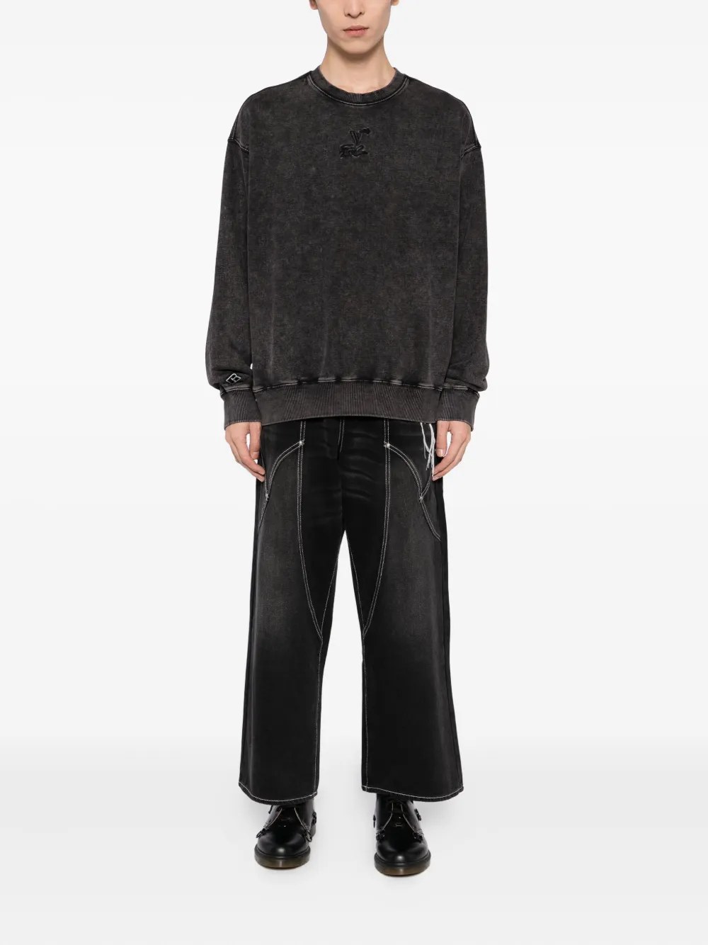 FIVE CM Sweater met logo en wassing - Zwart