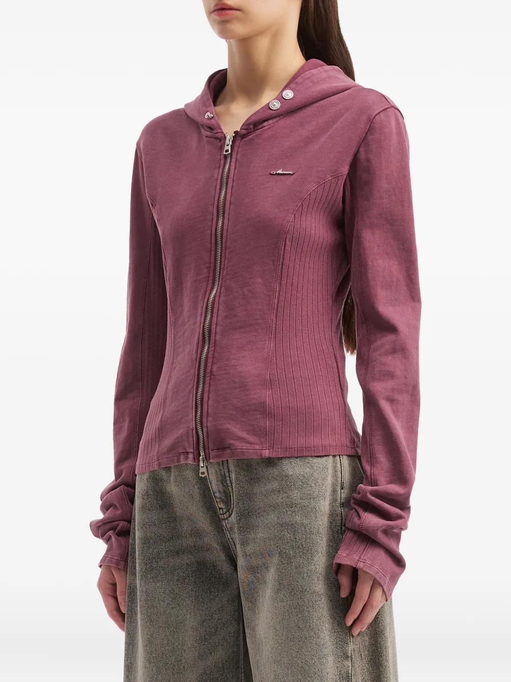 Musium Div. Hooded Ribbed Top In Pink