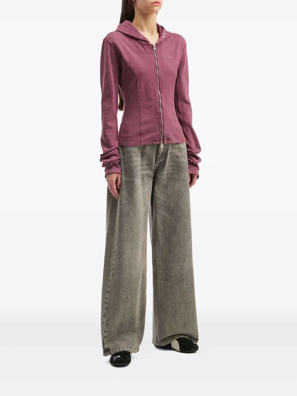 Musium Div. Hooded Ribbed Top In Pink