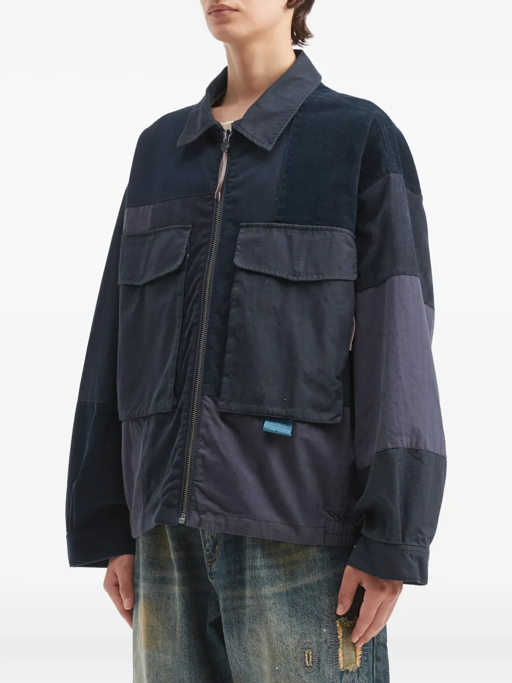 Aftermaths Patchwork Zip Jacket In Blue