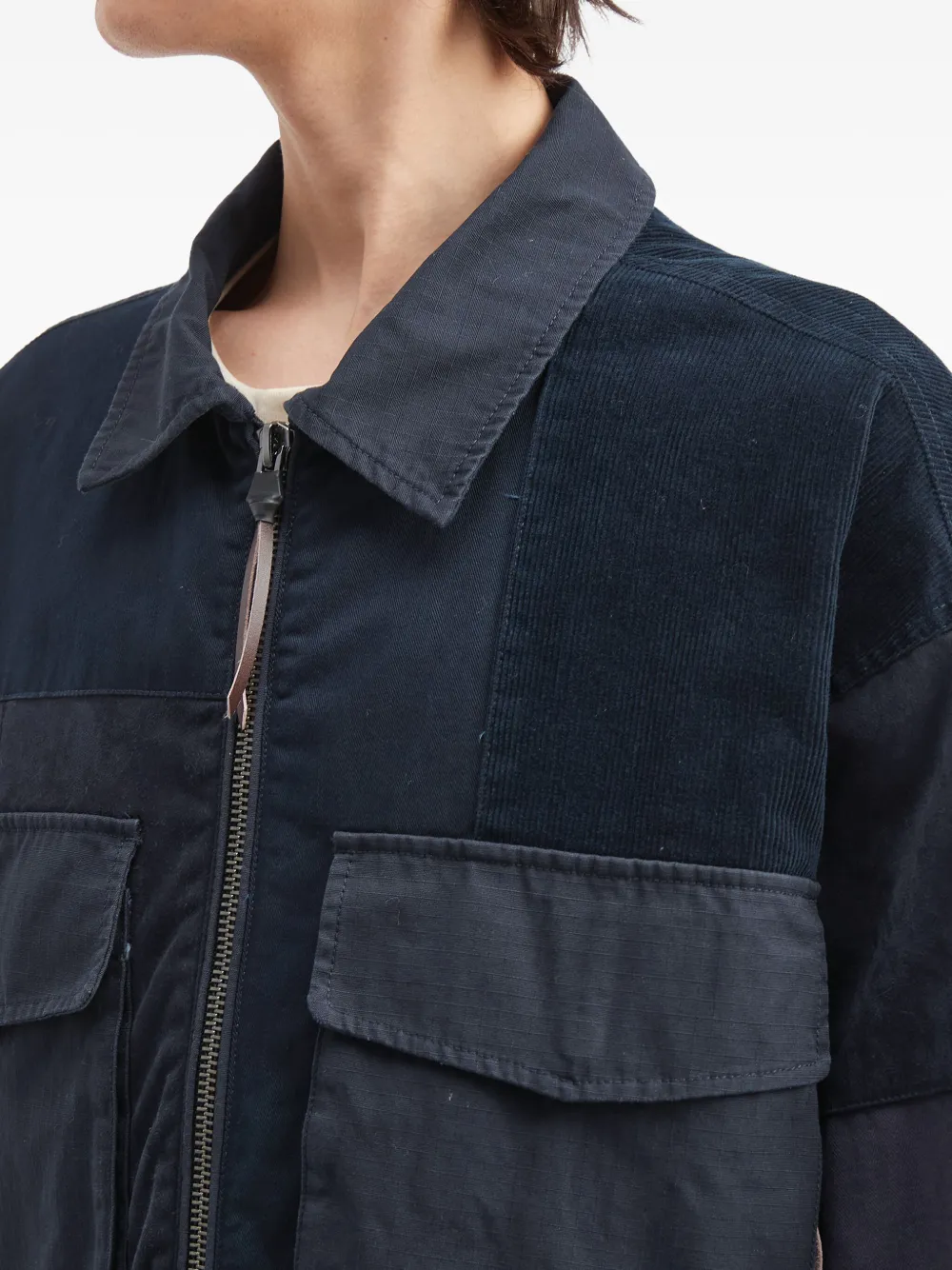 Aftermaths Patchwork Zip Jacket In Blue
