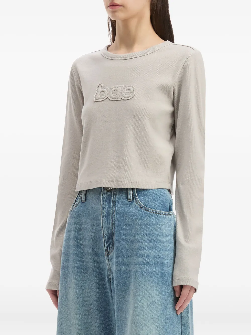 B+ab Long-sleeve Appliqué T-shirt In Gray