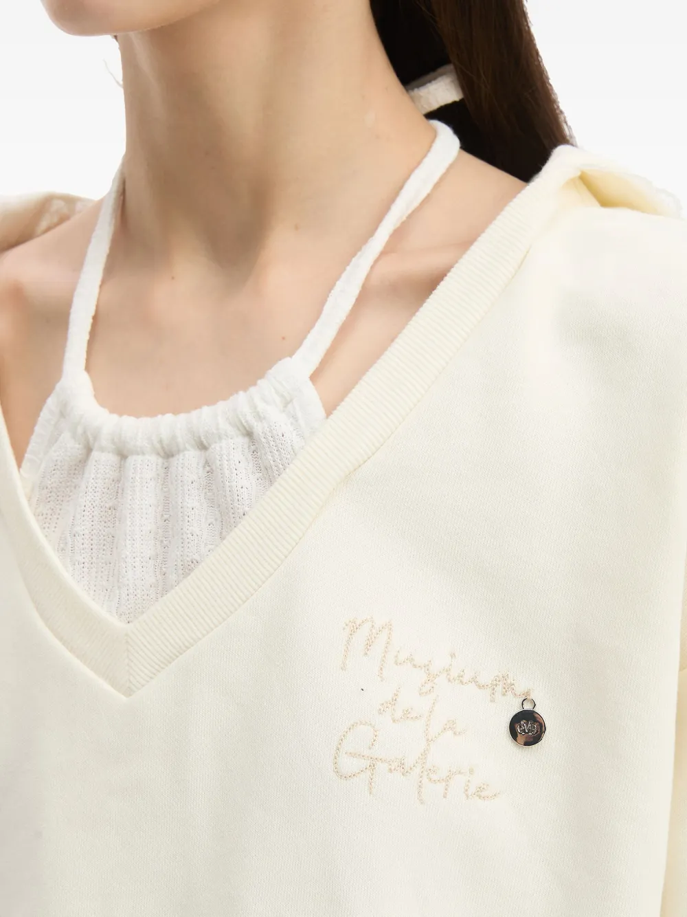 Musium Div. V-neck Embroidered Top In White