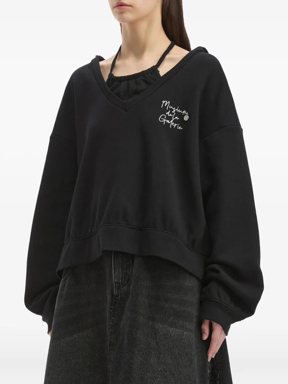 Musium Div. Sweater met V-hals en halternek Zwart