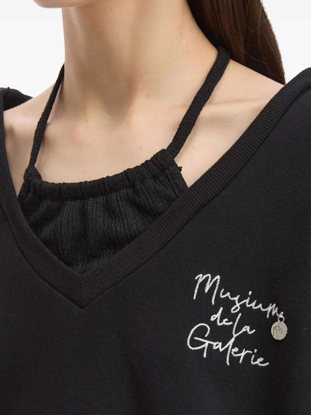 Musium Div. Sweater met V-hals en halternek Zwart